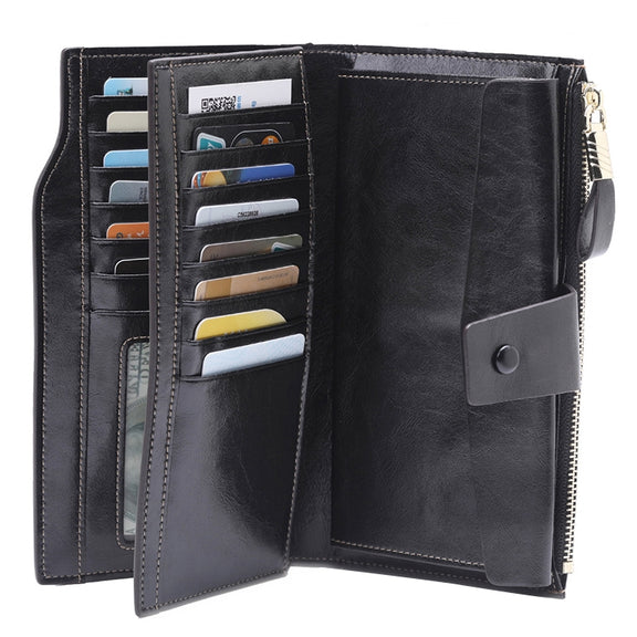 8236 Antimagnetic RFID Multi-function Oil Wax Leather Lady Wallet Large-capacity Purse (Black)