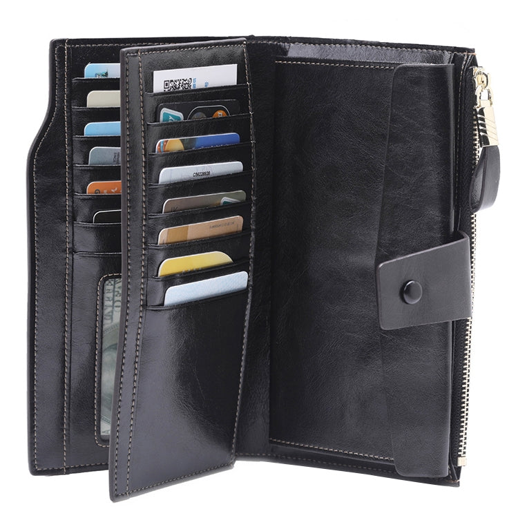 8236 Antimagnetic RFID Multi-function Oil Wax Leather Lady Wallet Large-capacity Purse (Black)