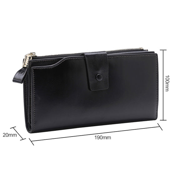 8236 Antimagnetic RFID Multi-function Oil Wax Leather Lady Wallet Large-capacity Purse (Black)