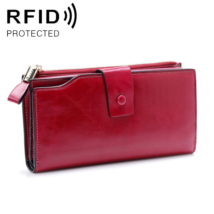 8236 Antimagnetic RFID Multi-function Oil Wax Leather Lady Wallet Large-capacity Purse (Red) - free shipping - PMC TechLife - Order now!