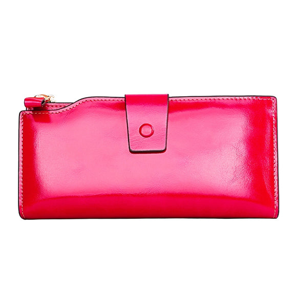 8236 Antimagnetic RFID Multi-function Oil Wax Leather Lady Wallet Large-capacity Purse (Rose Red)