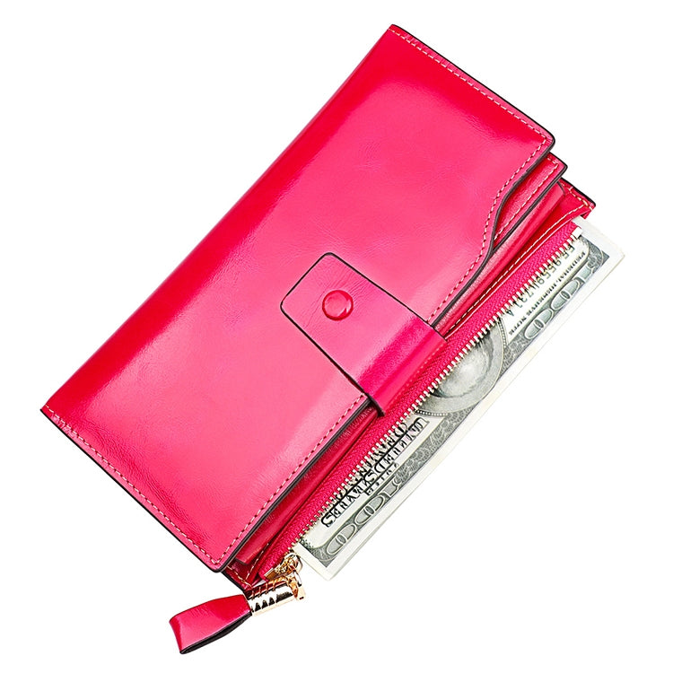 8236 Antimagnetic RFID Multi-function Oil Wax Leather Lady Wallet Large-capacity Purse (Rose Red) - free shipping - PMC TechLife - Order now!