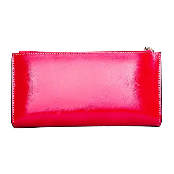 8236 Antimagnetic RFID Multi-function Oil Wax Leather Lady Wallet Large-capacity Purse (Rose Red)