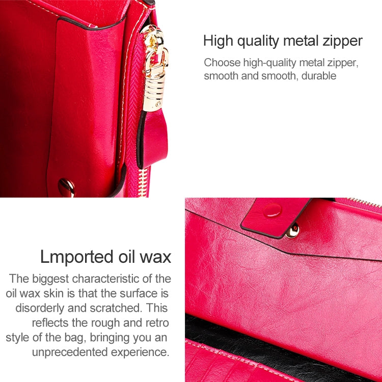 8236 Antimagnetic RFID Multi-function Oil Wax Leather Lady Wallet Large-capacity Purse (Rose Red)