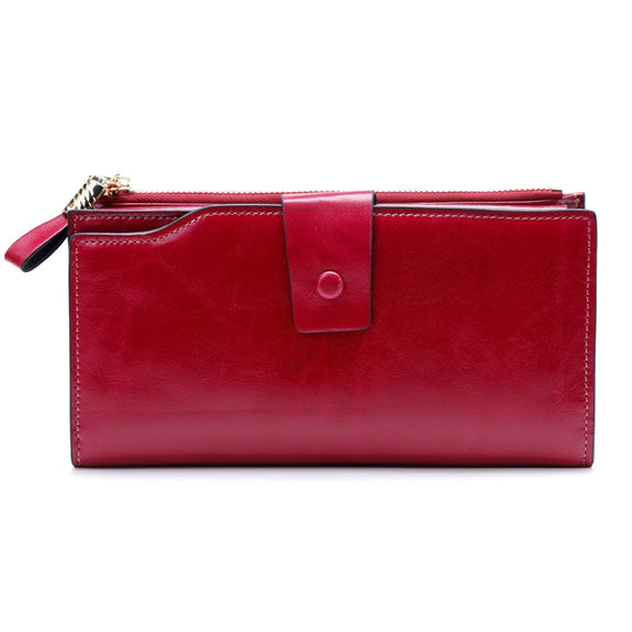 8236 Antimagnetic RFID Multi-function Oil Wax Leather Lady Wallet Large-capacity Purse (Red)