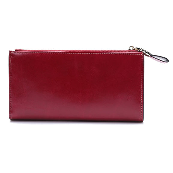 8236 Antimagnetic RFID Multi-function Oil Wax Leather Lady Wallet Large-capacity Purse (Red)