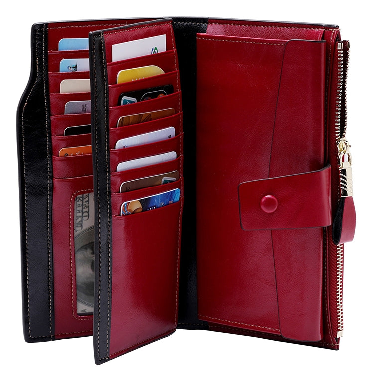 8236 Antimagnetic RFID Multi-function Oil Wax Leather Lady Wallet Large-capacity Purse (Red) - free shipping - PMC TechLife - Order now!