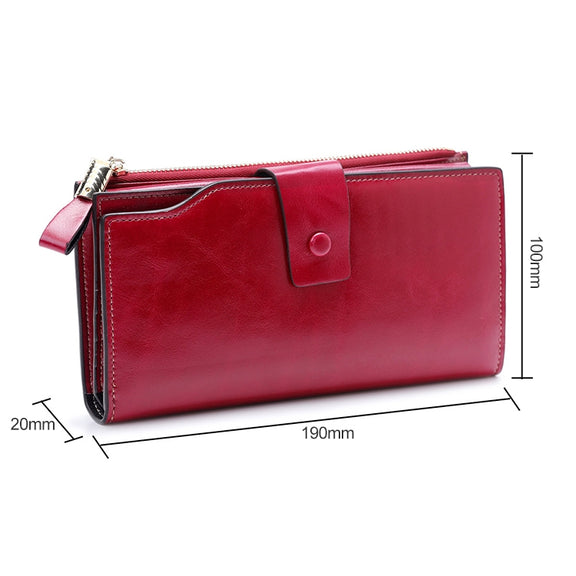 8236 Antimagnetic RFID Multi-function Oil Wax Leather Lady Wallet Large-capacity Purse (Red)