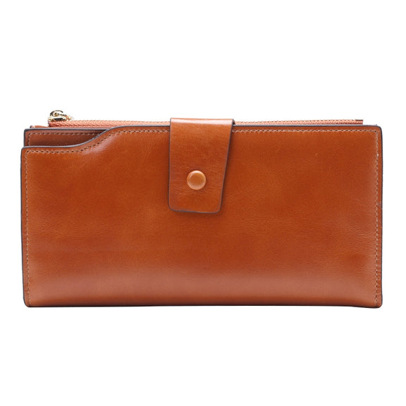 8236 Antimagnetic RFID Multi-function Oil Wax Leather Lady Wallet Large-capacity Purse (Yellow)