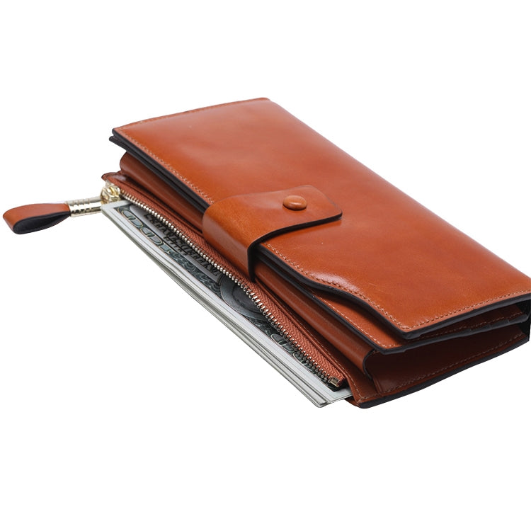 8236 Antimagnetic RFID Multi-function Oil Wax Leather Lady Wallet Large-capacity Purse (Yellow)