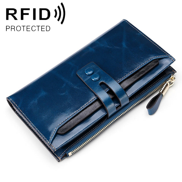 8239 Antimagnetic RFID Multi-function Leather Lady Wallet Large-capacity Purse with Detachable Card Holder(Blue)