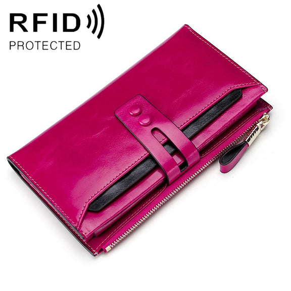 8239 Antimagnetic RFID Multi-function Leather Lady Wallet Large-capacity Purse with Detachable Card Holder(Rose Red)