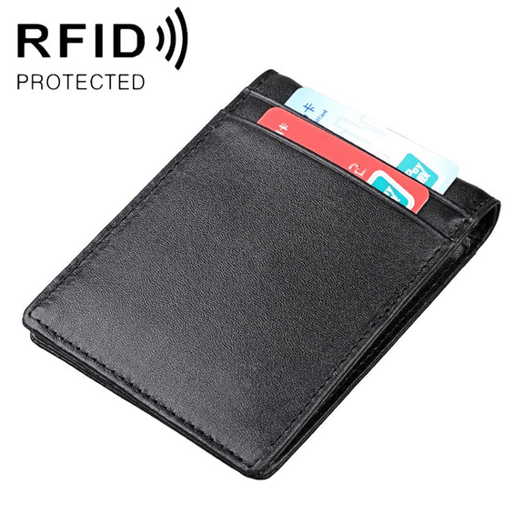 9037 Antimagnetic RFID Crazy Horse Texture Leather Wallet Billfold for Men and Women(Black)