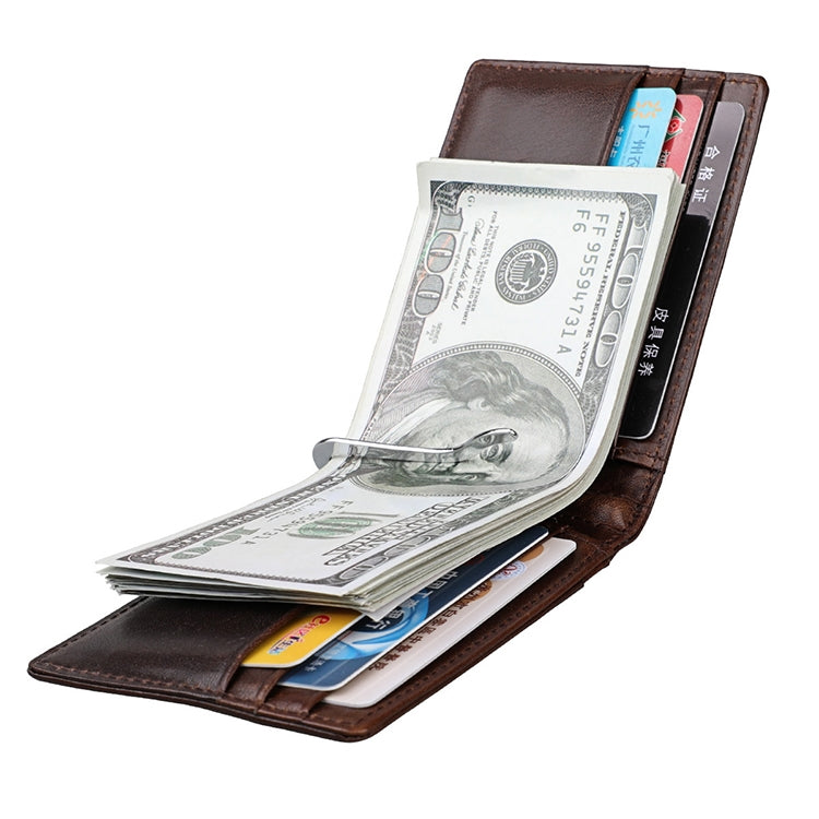 9037 Antimagnetic RFID Crazy Horse Texture Leather Wallet Billfold for Men and Women(Coffee)