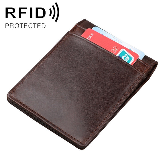 9037 Antimagnetic RFID Crazy Horse Texture Leather Wallet Billfold for Men and Women(Coffee)