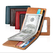 9037 Antimagnetic RFID Crazy Horse Texture Leather Wallet Billfold for Men and Women(Blue)
