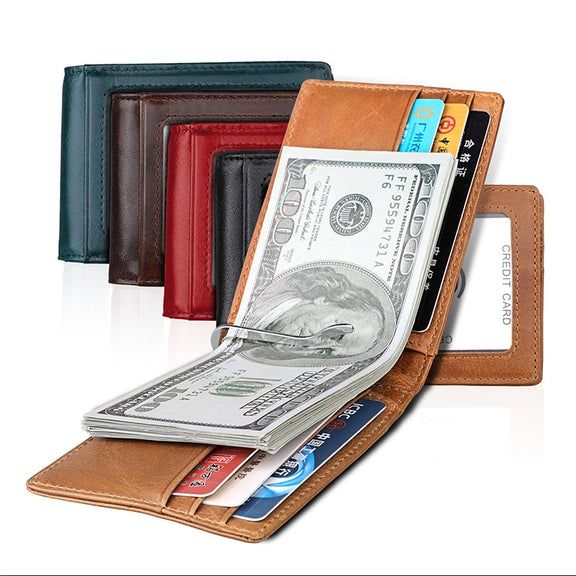 9037 Antimagnetic RFID Crazy Horse Texture Leather Wallet Billfold for Men and Women(Blue)