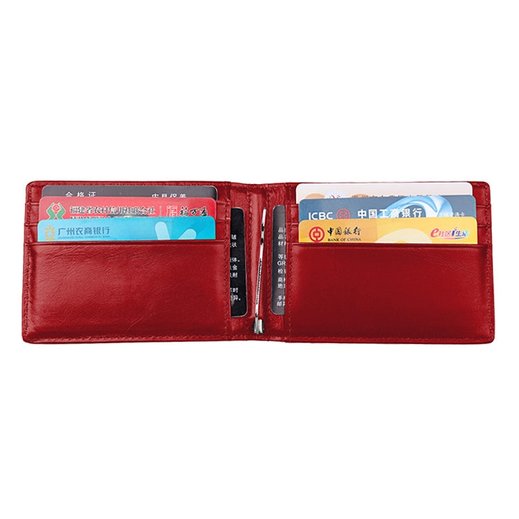 9037 Antimagnetic RFID Crazy Horse Texture Leather Wallet Billfold for Men and Women(Red)