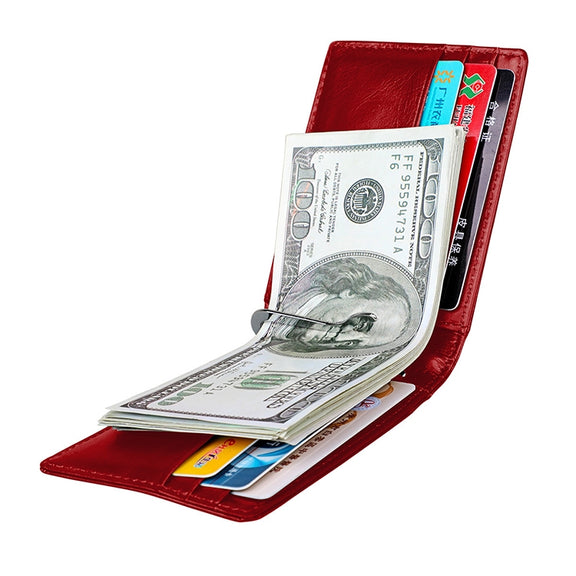 9037 Antimagnetic RFID Crazy Horse Texture Leather Wallet Billfold for Men and Women(Red)