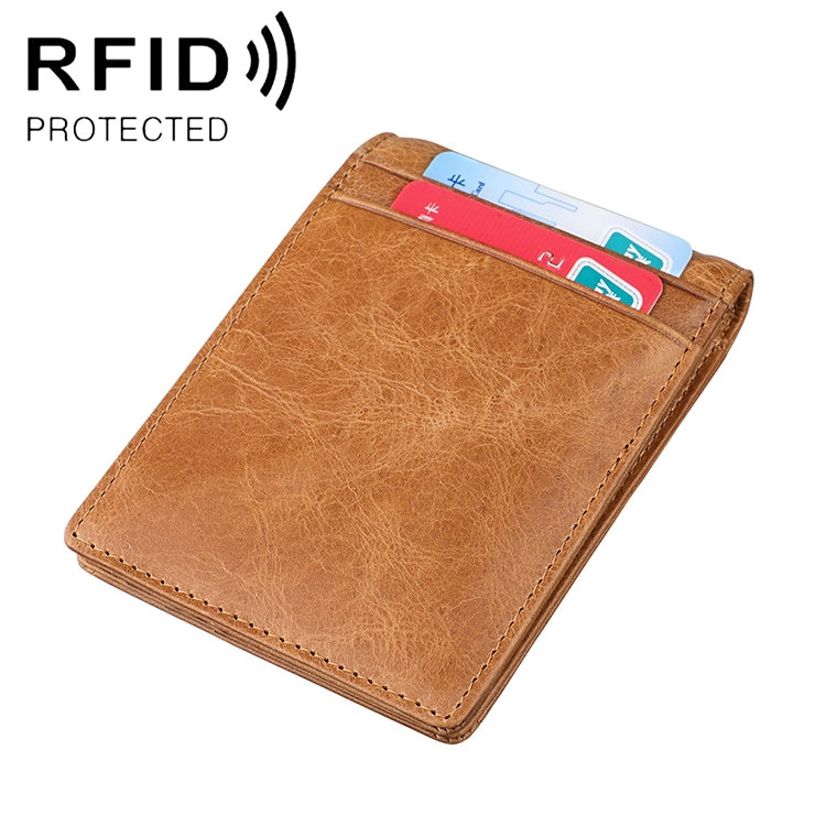 9037 Antimagnetic RFID Crazy Horse Texture Leather Wallet Billfold for Men and Women(Yellowish-brown)