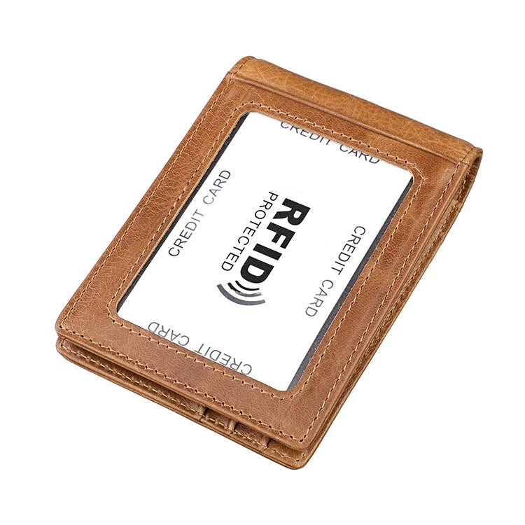9037 Antimagnetic RFID Crazy Horse Texture Leather Wallet Billfold for Men and Women(Yellowish-brown)