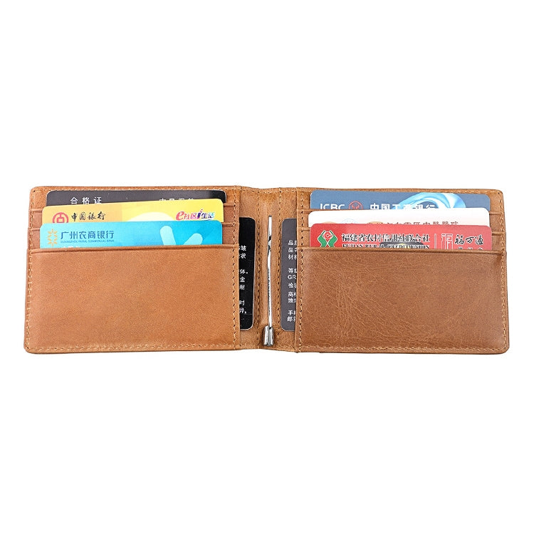 9037 Antimagnetic RFID Crazy Horse Texture Leather Wallet Billfold for Men and Women(Yellowish-brown)