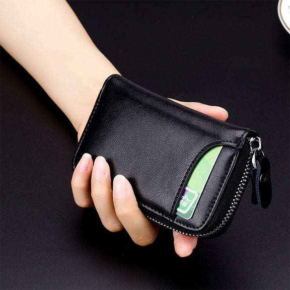 9106 Large-capacity Zipper Leather Keys Holder Bag Multi-function Wallet(Black)