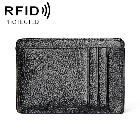 KB37 Antimagnetic RFID Litchi Texture Leather Card Holder Wallet Billfold for Men and Women (Black)