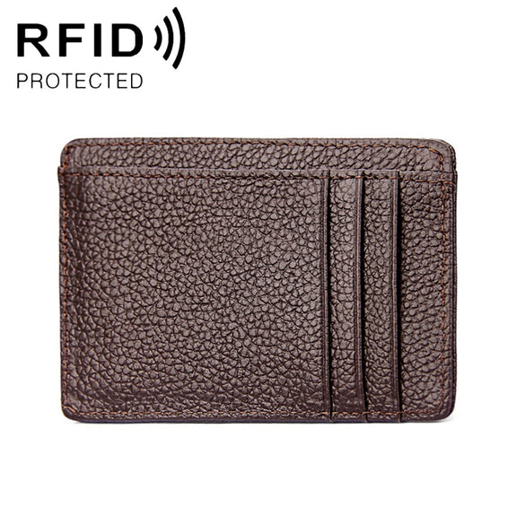 KB37 Antimagnetic RFID Litchi Texture Leather Card Holder Wallet Billfold for Men and Women (Coffee)