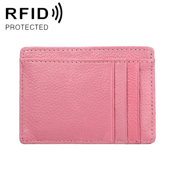 KB37 Antimagnetic RFID Litchi Texture Leather Card Holder Wallet Billfold for Men and Women (Pink)
