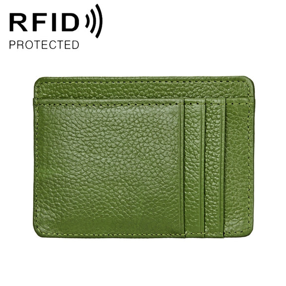 KB37 Antimagnetic RFID Litchi Texture Leather Card Holder Wallet Billfold for Men and Women (Green)