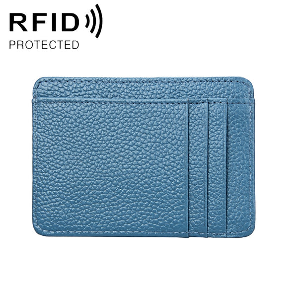 KB37 Antimagnetic RFID Litchi Texture Leather Card Holder Wallet Billfold for Men and Women (Lake Blue)