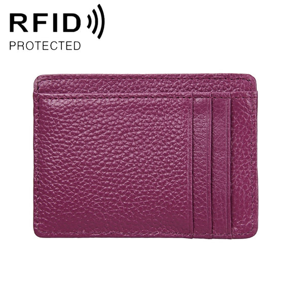 KB37 Antimagnetic RFID Litchi Texture Leather Card Holder Wallet Billfold for Men and Women (Purple)