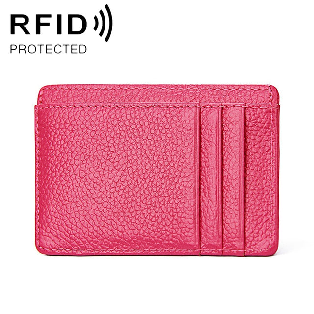 KB37 Antimagnetic RFID Litchi Texture Leather Card Holder Wallet Billfold for Men and Women (Rose Red)