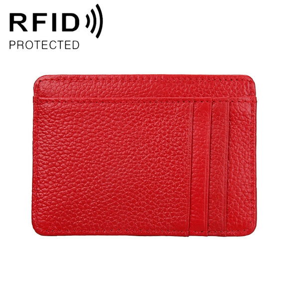 KB37 Antimagnetic RFID Litchi Texture Leather Card Holder Wallet Billfold for Men and Women (Red)