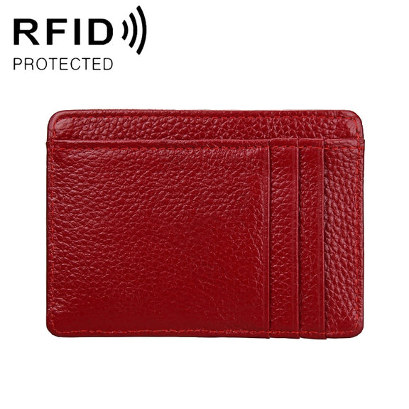 KB37 Antimagnetic RFID Litchi Texture Leather Card Holder Wallet Billfold for Men and Women (Purplish Red)