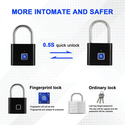 Stainless Steel Automatic Intelligent Fingerprint Padlock Electronic Lock, 10 Fingerprint Edition(Black) - Padlocks by PMC Jewellery | Online Shopping South Africa | PMC Jewellery | Buy Now Pay Later Mobicred