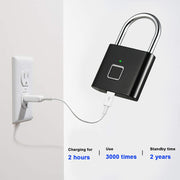 Stainless Steel Automatic Intelligent Fingerprint Padlock Electronic Lock, 10 Fingerprint Edition(Black)