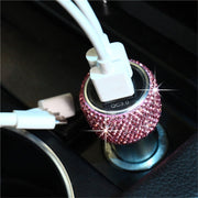 Car Diamond Aluminium Alloy QC3.0 Dual USB Quick Charger(Pink)