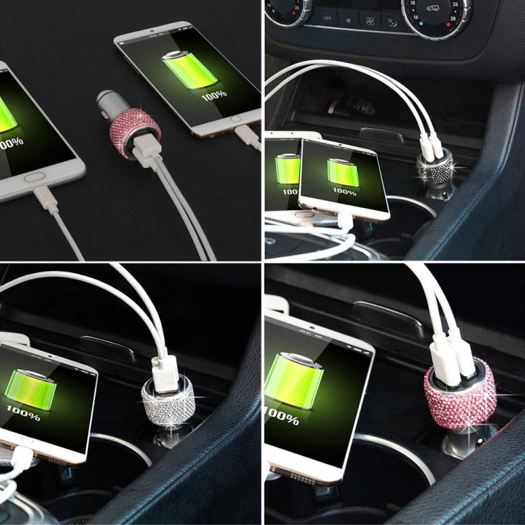 Car Diamond Aluminium Alloy QC3.0 Dual USB Quick Charger (Jet Black)