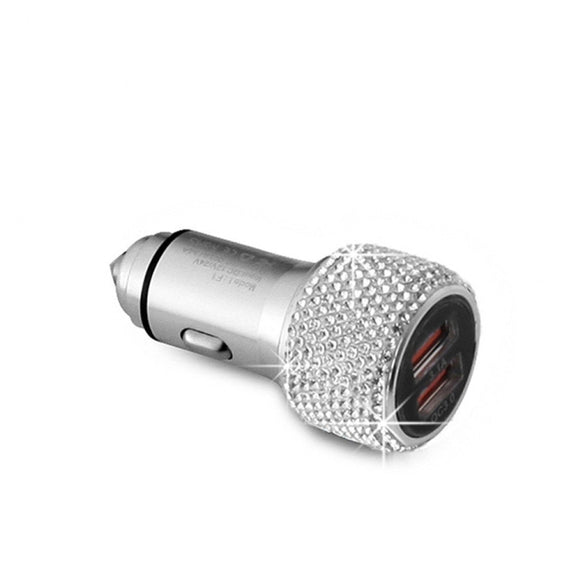 Car Diamond Aluminium Alloy QC3.0 Dual USB Quick Charger(White)