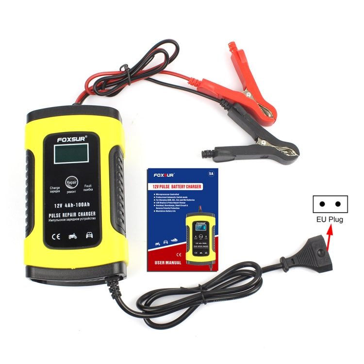 FOXSUR 12V 6A Intelligent Universal Battery Charger for Car Motorcycle, Length: 55cm, EU Plug(Yellow) - free shipping - PMC TechLife - Order now!