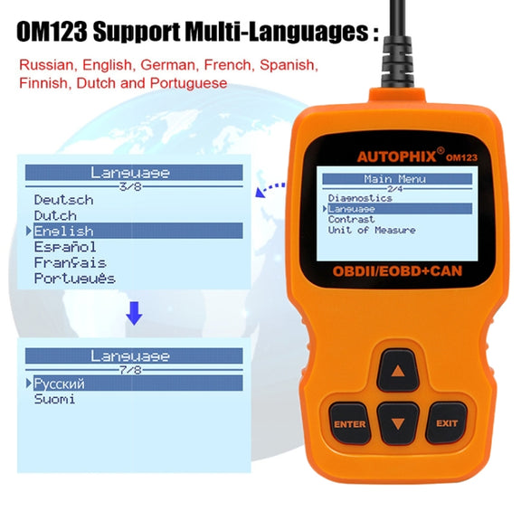 AUTOPHIX OM123 Car Portable OBD2 Scanner Car Diagnostic Tool OBD 2 Automotive Scanner EOBD Code Reader (Orange)