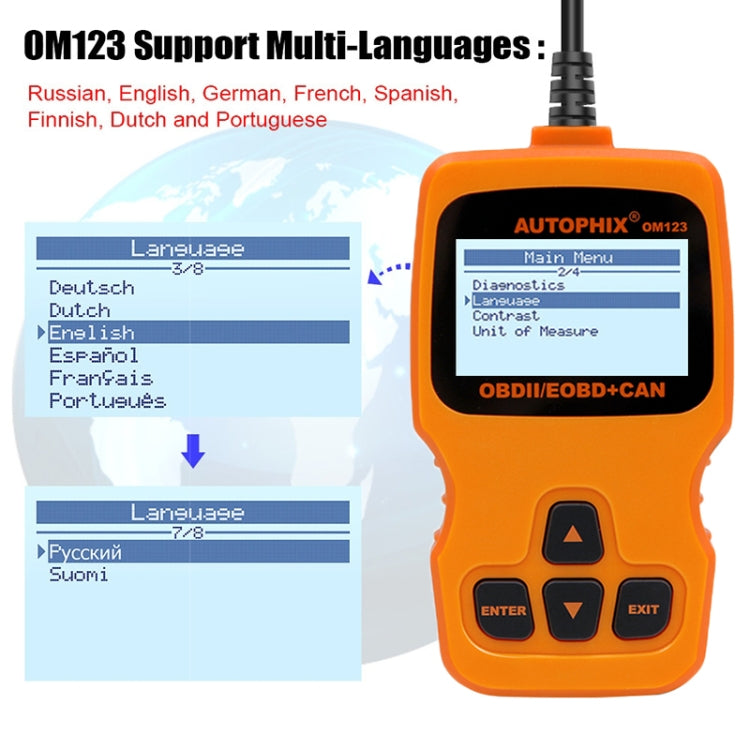AUTOPHIX OM123 Car Portable OBD2 Scanner Car Diagnostic Tool OBD 2 Automotive Scanner EOBD Code Reader (Orange)