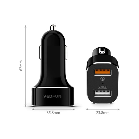 VEDFUN TurboDrive C210 Dual Ports Quick Charge 3.0 + SDDC Technology USB Car Charger for Smartphones and Tablets
