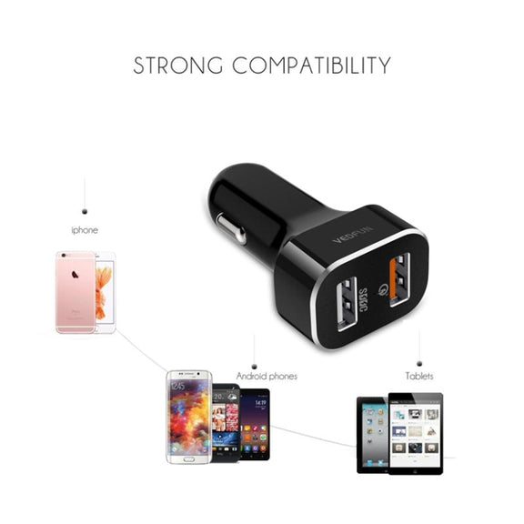 VEDFUN TurboDrive C210 Dual Ports Quick Charge 3.0 + SDDC Technology USB Car Charger for Smartphones and Tablets