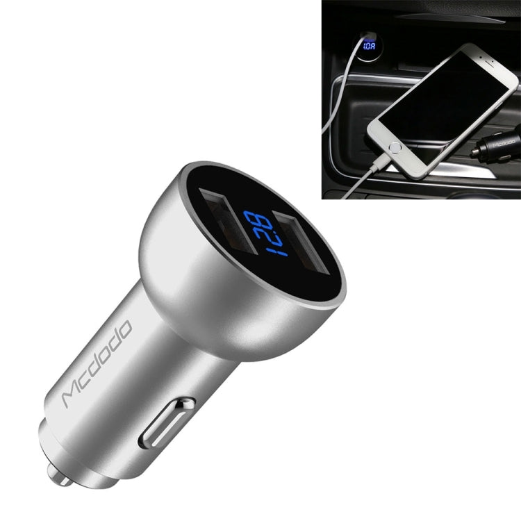 Mcdodo CC-3871 2-Ports USB LED Smart Digital Display Car Charger, For iPhone, iPad, Samsung, HTC, Sony, LG, Huawei, Lenovo, and other Smartphones or Tablet(Silver) - Car Charger by Mcdodo | Online Shopping South Africa | PMC Jewellery | Buy Now Pay Later Mobicred