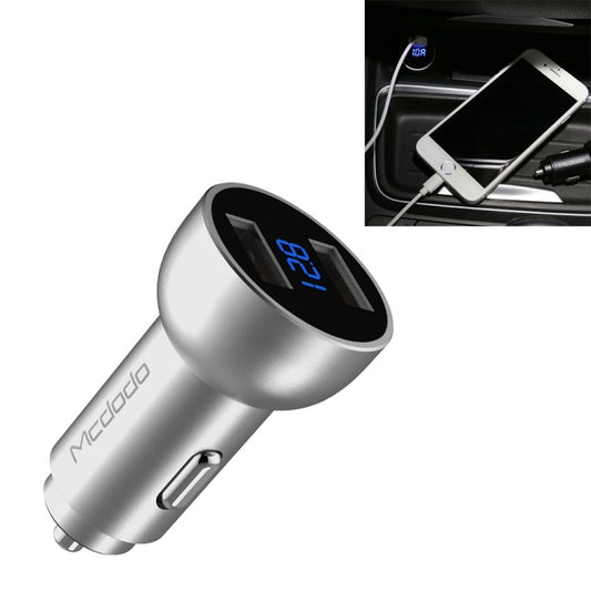 Mcdodo CC-3871 2-Ports USB LED Smart Digital Display Car Charger, For iPhone, iPad, Samsung, HTC, Sony, LG, Huawei, Lenovo, and other Smartphones or Tablet(Silver) - Car Charger by Mcdodo | Online Shopping South Africa | PMC Jewellery | Buy Now Pay Later Mobicred