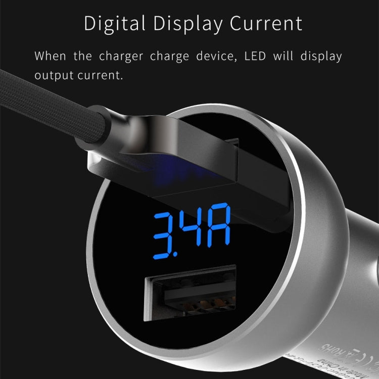Mcdodo CC-3871 2-Ports USB LED Smart Digital Display Car Charger, For iPhone, iPad, Samsung, HTC, Sony, LG, Huawei, Lenovo, and other Smartphones or Tablet(Silver) - Car Charger by Mcdodo | Online Shopping South Africa | PMC Jewellery | Buy Now Pay Later Mobicred