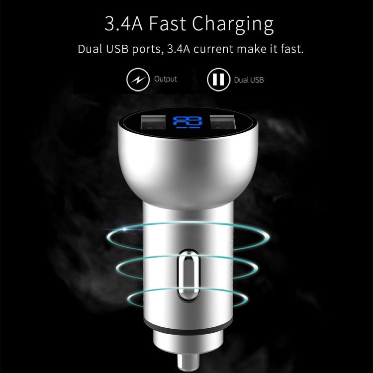 Mcdodo CC-3871 2-Ports USB LED Smart Digital Display Car Charger, For iPhone, iPad, Samsung, HTC, Sony, LG, Huawei, Lenovo, and other Smartphones or Tablet(Silver) - Car Charger by Mcdodo | Online Shopping South Africa | PMC Jewellery | Buy Now Pay Later Mobicred